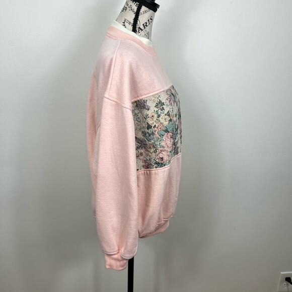 Vintage Grannycore pink fleece lined sweater w/ fake collar & tapestry blocking - Picture 6 of 11